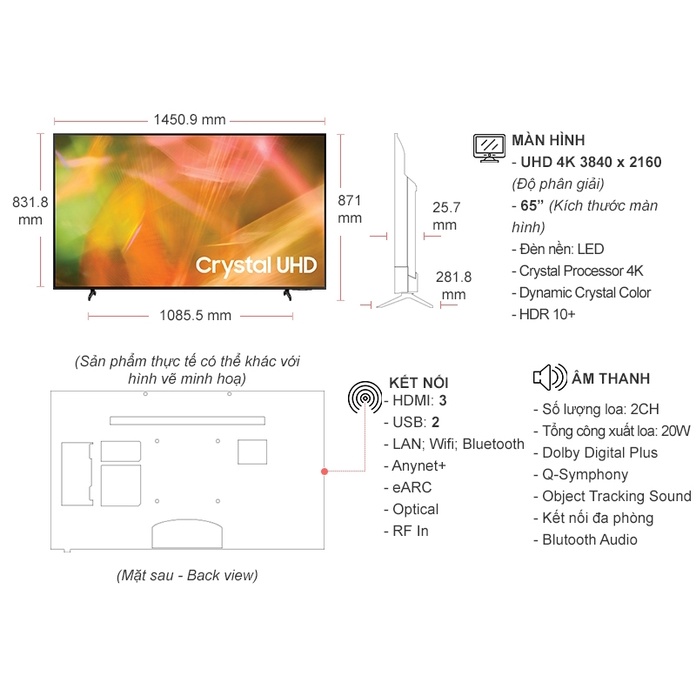 Smart Tivi Samsung 4K Crystal UHD 65 inch 65AU8000 - Điện Máy Tại Kho
