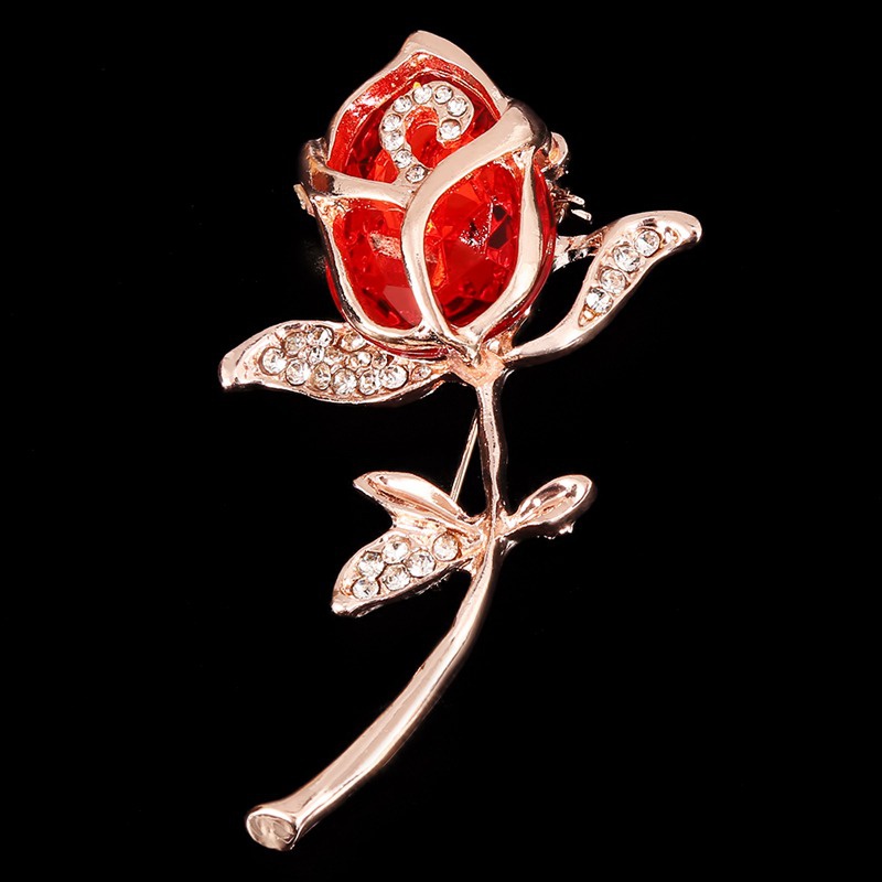 Ghim cài áo hình hoa hồng đính đá pha lê