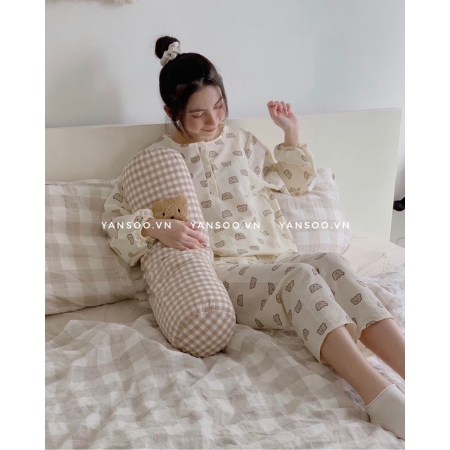 Bộ ngủ dài tay , sét quần áo nữ mặc nhà chất xốp hình kute Quảng Châu cao cấp by YANSOO