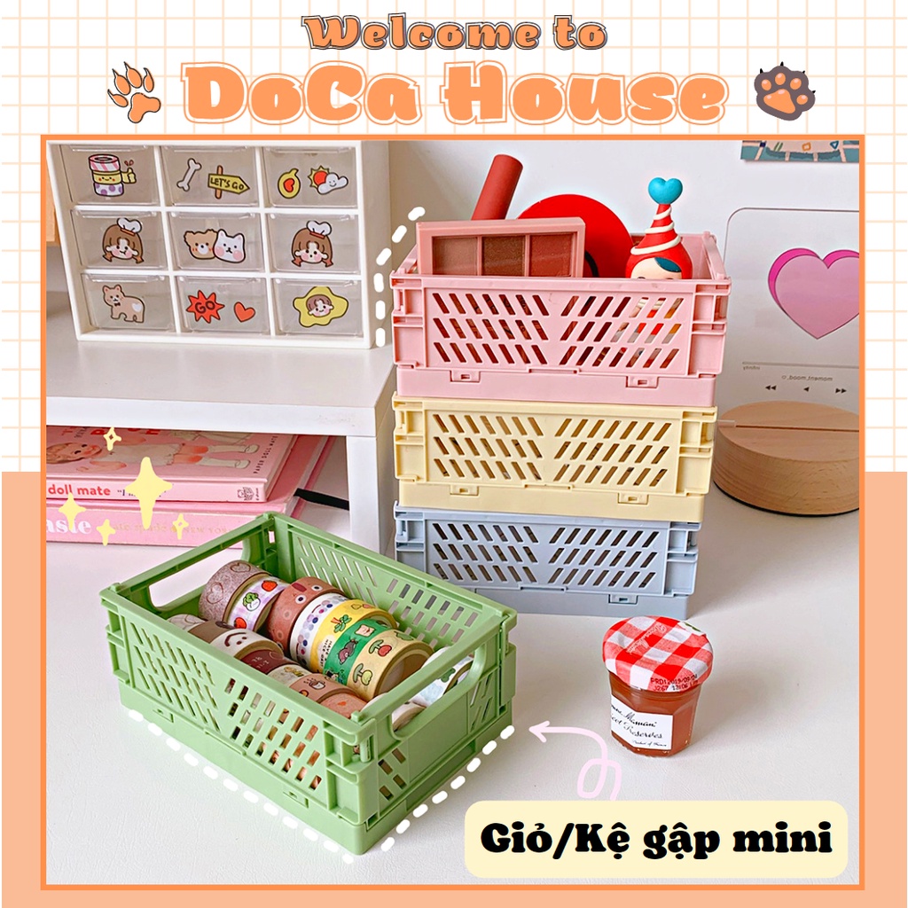Kệ giỏ nhựa mini đựng đồ đa năng gấp gọn để bàn học - DC57