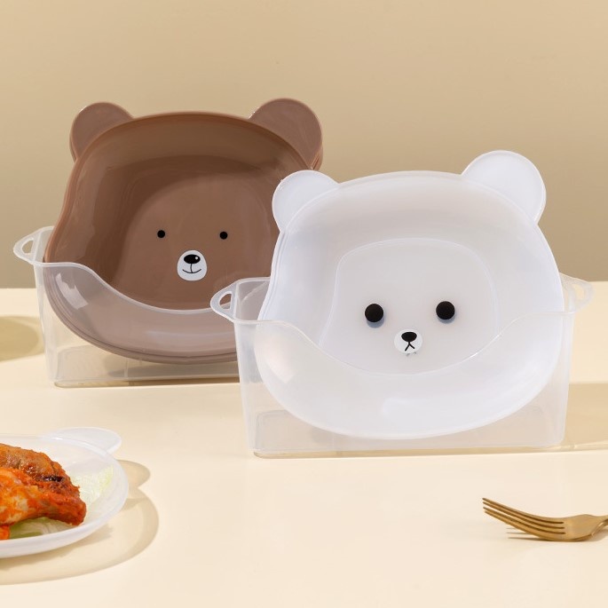 Đĩa nhựa hình gấu, khay đựng đồ ăn vặt để bàn Huyna Mart NB87