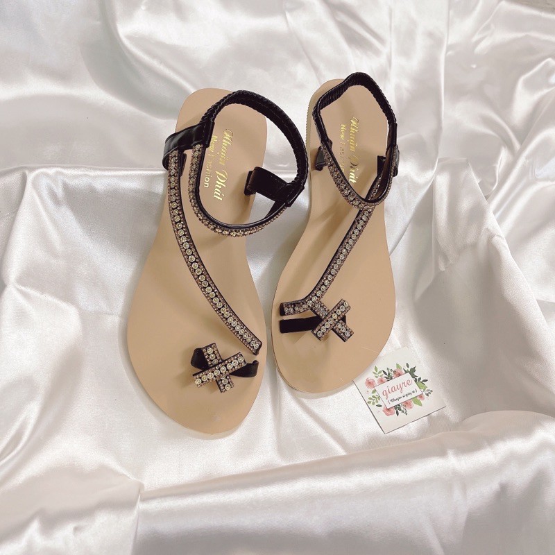 Sandal xỏ ngón X viền đá đế mặt tẩy hậu thun