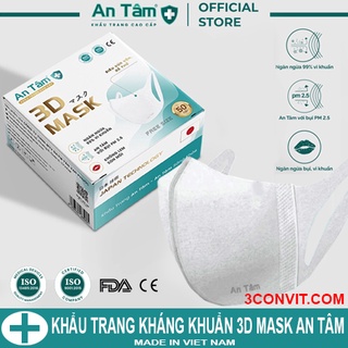Hộp 50 chiếc khẩu trang y tế  3 lớp Giấy kháng khuẩn & Vải không dệt 3D Mask An Tâm