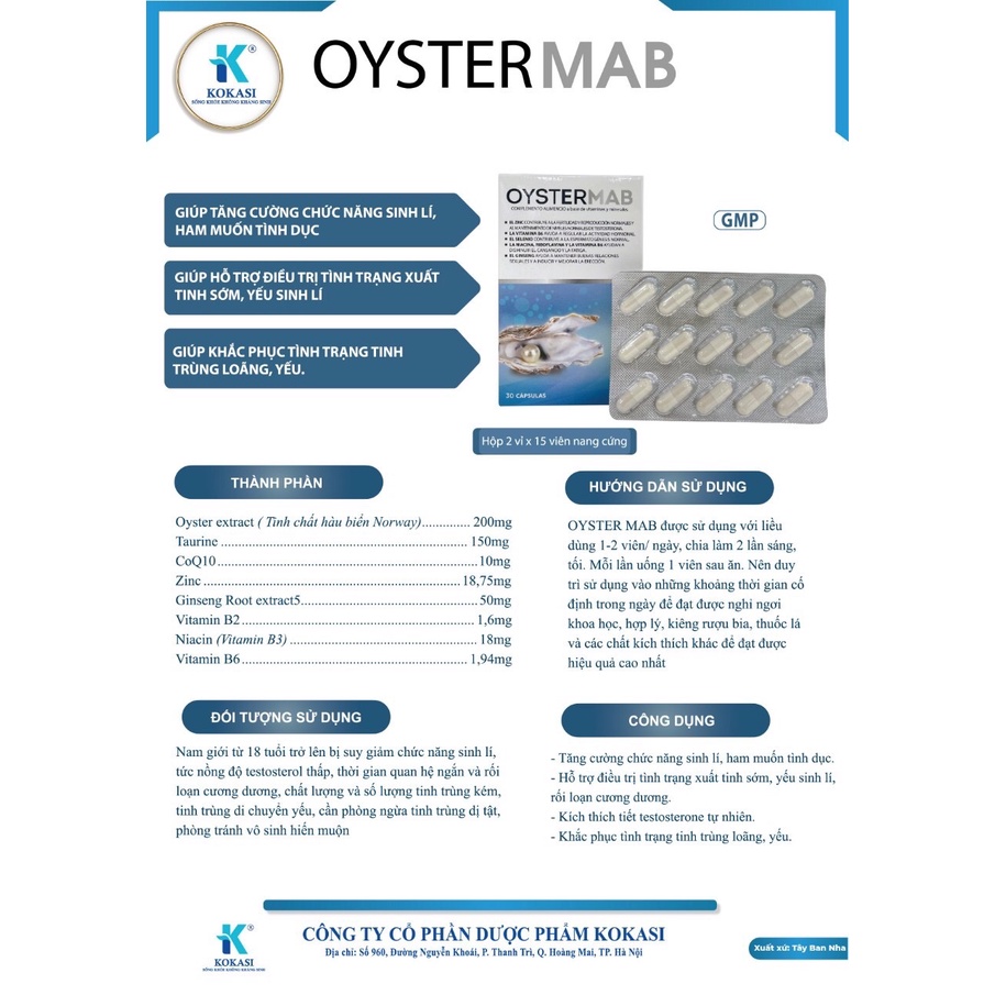 Oyster Mab - Oystermab Tinh chất hàu , giúp tăng cường sinh lý Nam hộp 30 viên