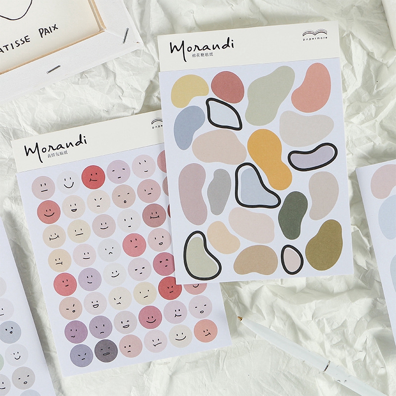 Sticker Morandi họa tiết dễ thương màu sắc tươi sáng dùng trang trí đẹp mắt