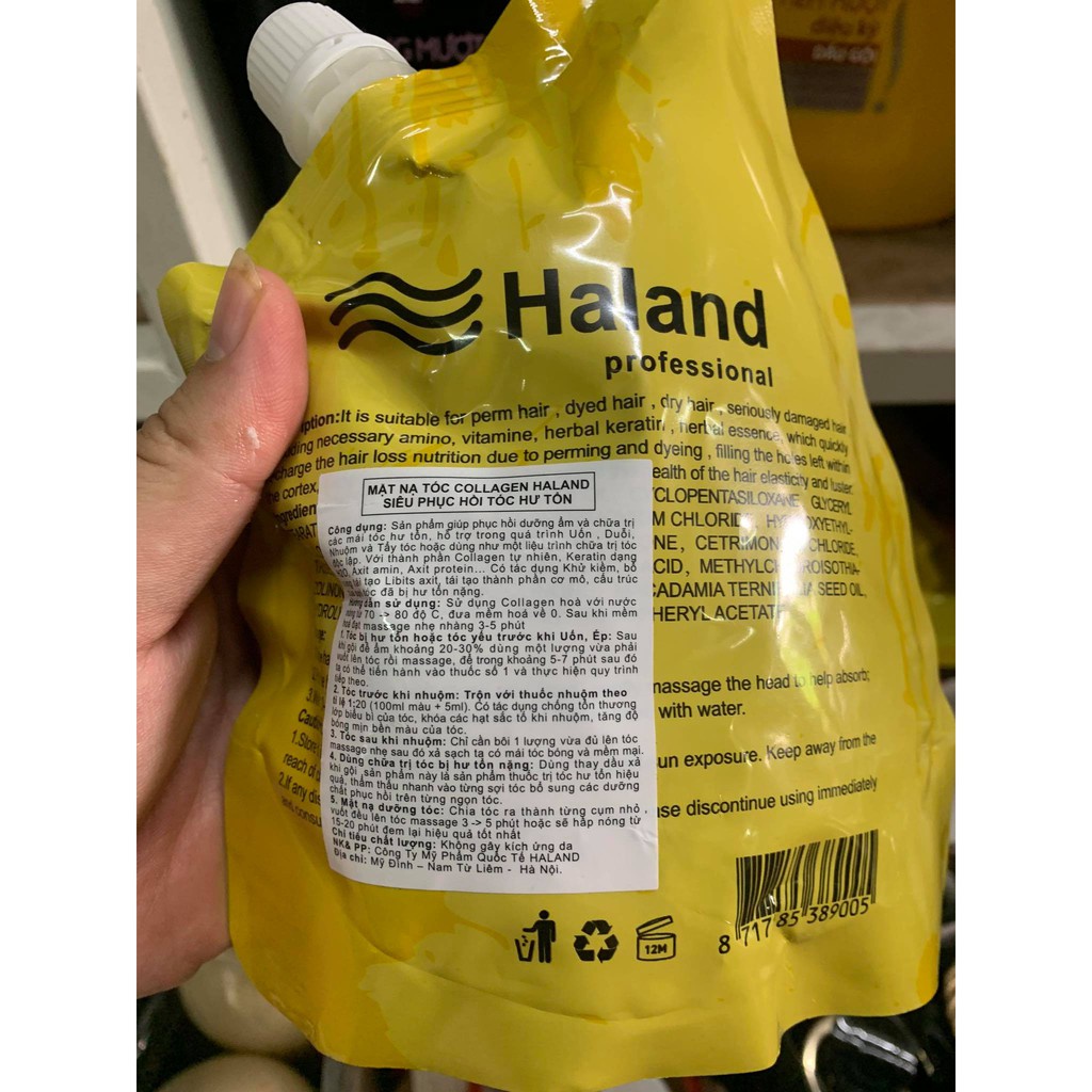 Kem ủ tóc phục hồi hư tổn túi 500ml chính hãng collagen Haland 500ML
