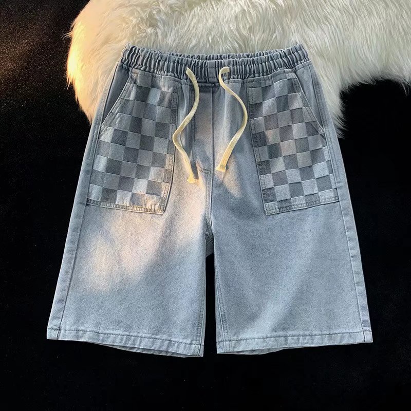Quần short jean họa tiết caro có dây rút phong cách hàn quốc thời trang cho nam simple quần đùi nam from rộng fashion top quần short jean nam
