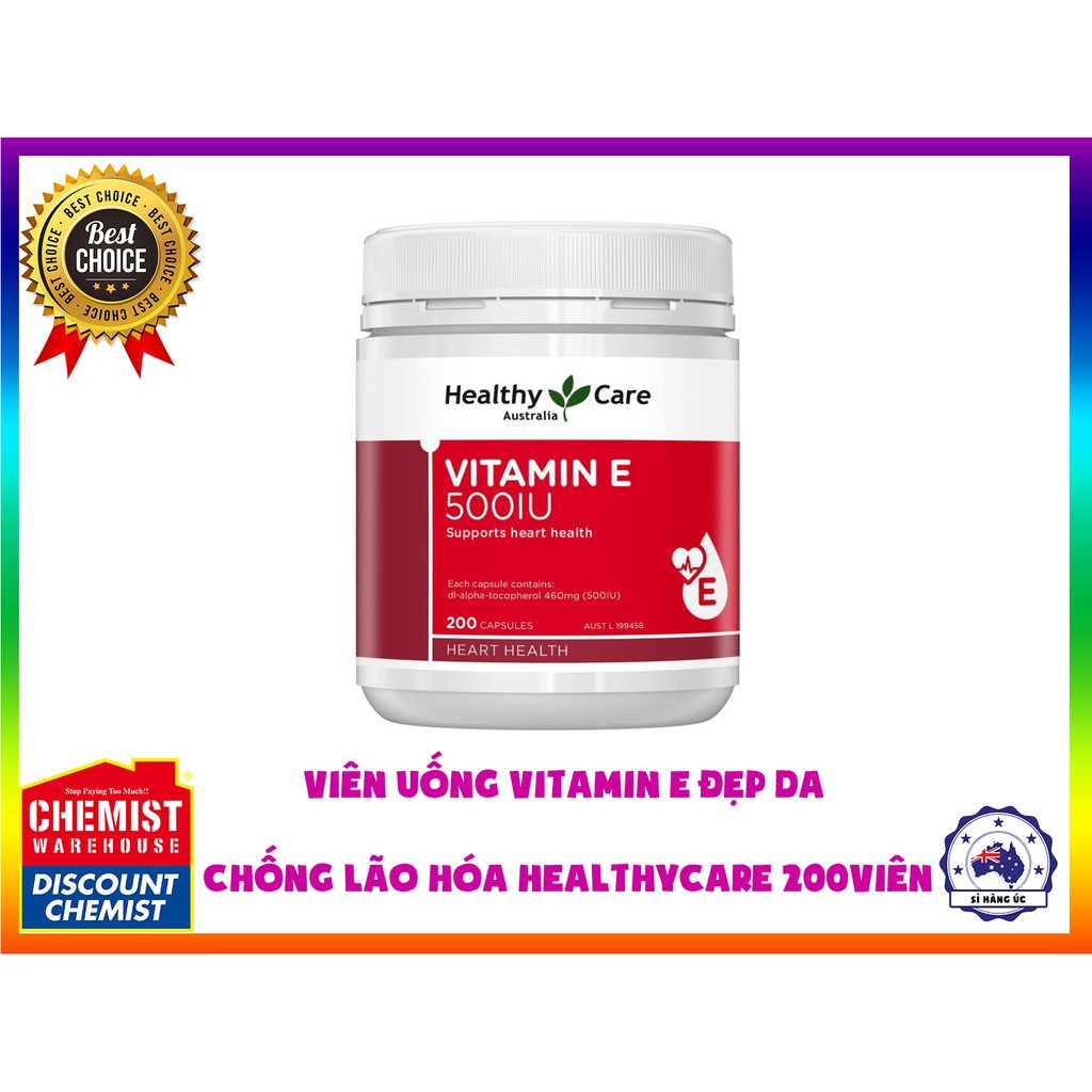 Viên Uống Vitamin E Đẹp Da Chống Lão Hóa 500IU Healthycare 200 Viên