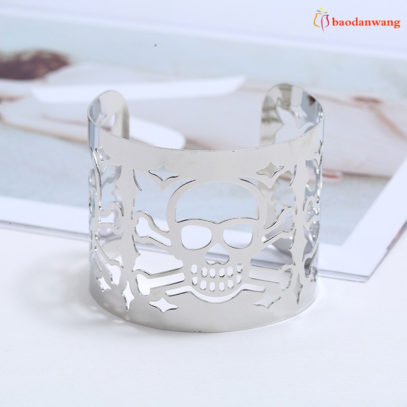  Father's Day Gift Skull Bracelet Metal Hollow Hand  Open Ring Wide Surface Unisex