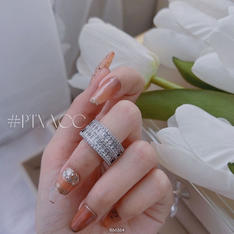 Nhẫn xi bạch kim đính đá paguet bản dày 2 hàng đá .PTNACC.