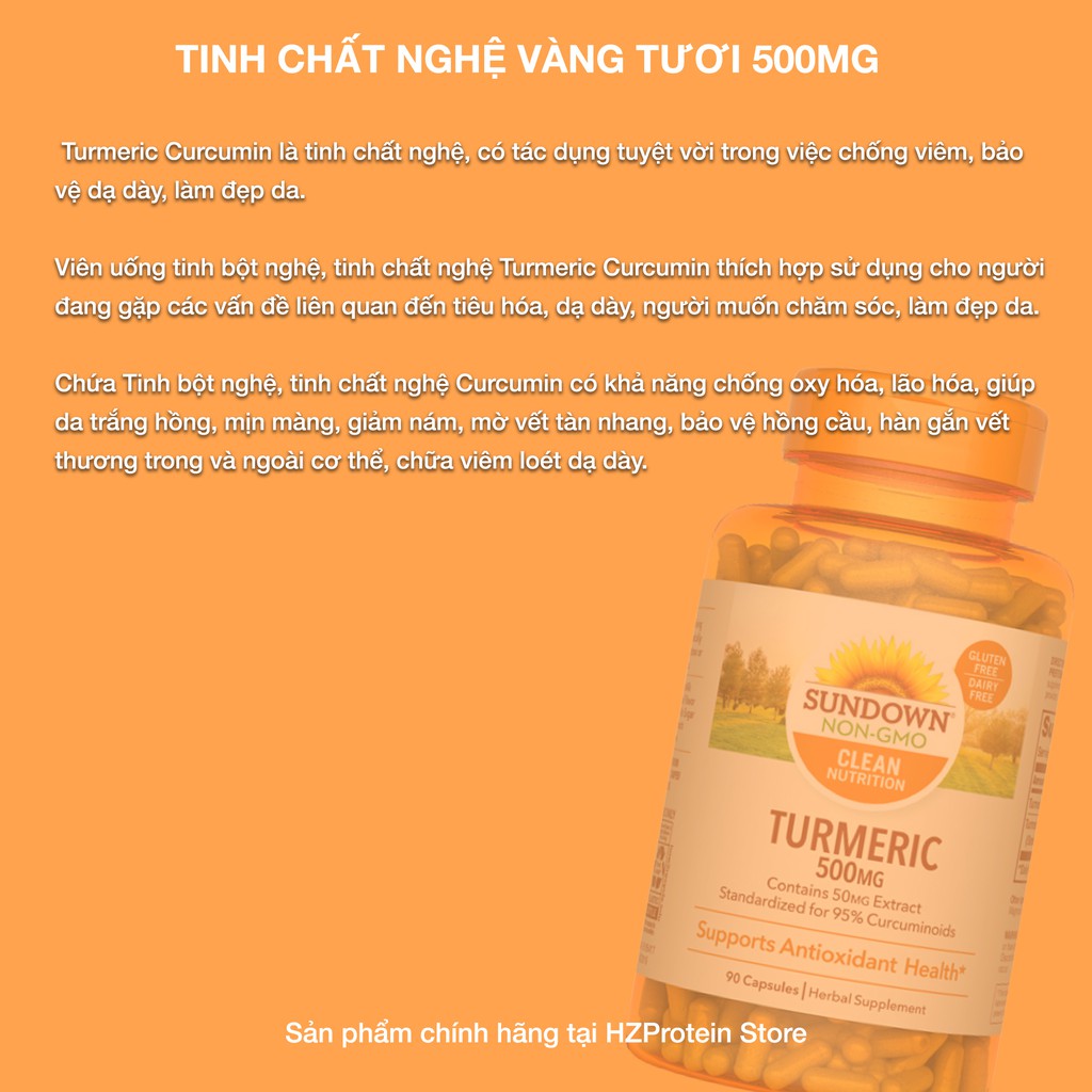 SUNDOWN TURMERIC CURCUMIN 500mg - VIÊN UỐNG TINH BỘT NGHỆ GIÚP TĂNG CƯỜNG SỨC KHỎE VÀ LÀM ĐẸP DA (90 VIÊN)