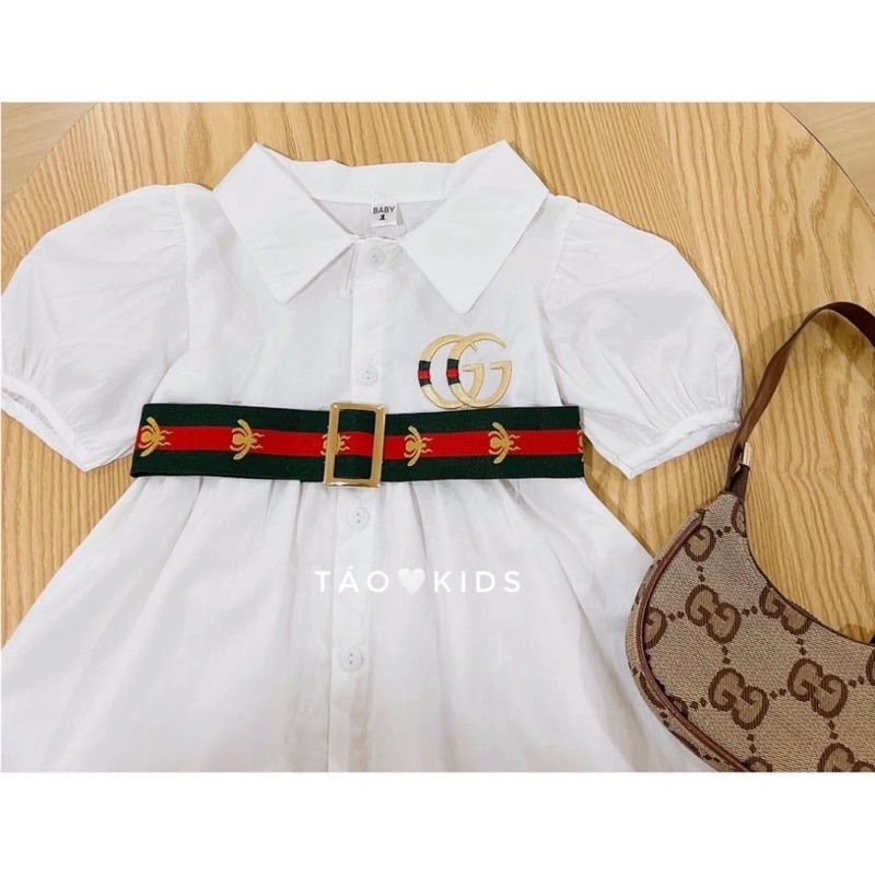 Váy thô trắng kèm đai lưng cho bé gái