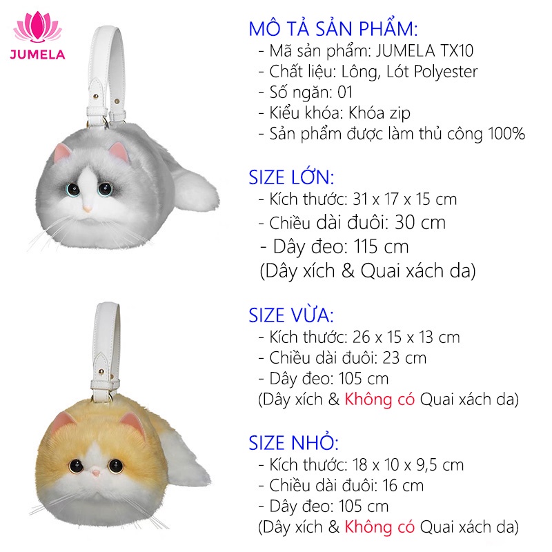 Túi xách nữ đẹp mini đeo chéo hình con mèo cute phô mai que JUMELA TX10