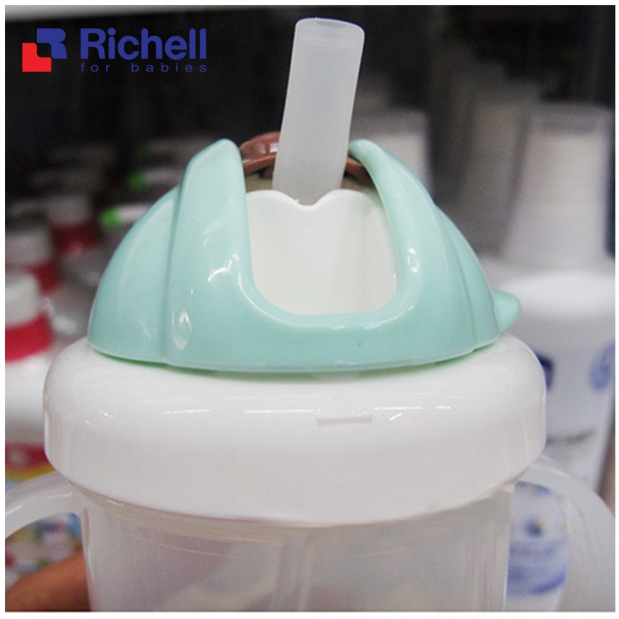 Bình tập uống nước ống hút có tay cầm Mugtre Richell 200ml nhựa PP cao cấp (Xanh) - RC20212 - binh tap uon