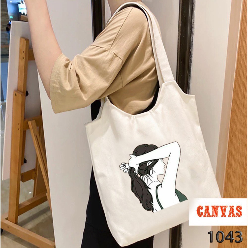 TÚI TOTE TRẮNG CHẤT VẢI CANVAS CÔ GÁI NHIỀU PHONG CÁCH DỄ THƯƠNG HÀNG CHUẨN ĐẸP