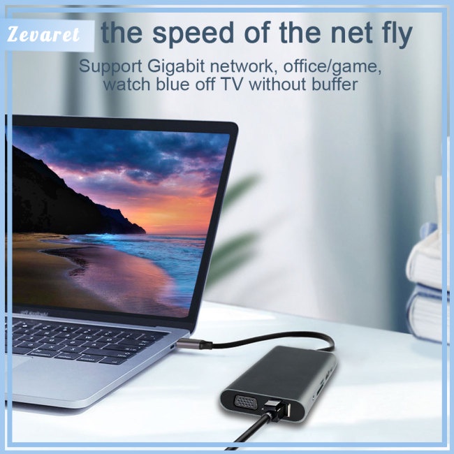 Bộ Chia Cổng Type-c Sang HDMI VGA RJ45 PD USB 3.0 10 Trong 1