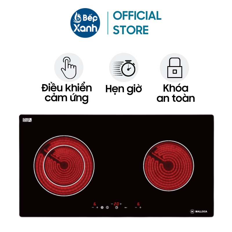 Bếp điện 2 vùng nấu Malloca MH-02R - Linh kiện Châu Âu, Bảo hành chính hãng 3 năm