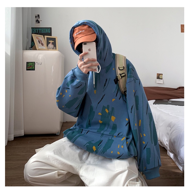 Áo hoodie nam form rộng phong cách unisex, Áo hoddie nam oversize vảy sơn màu loang thời trnag du lịch đi học hàn quốc