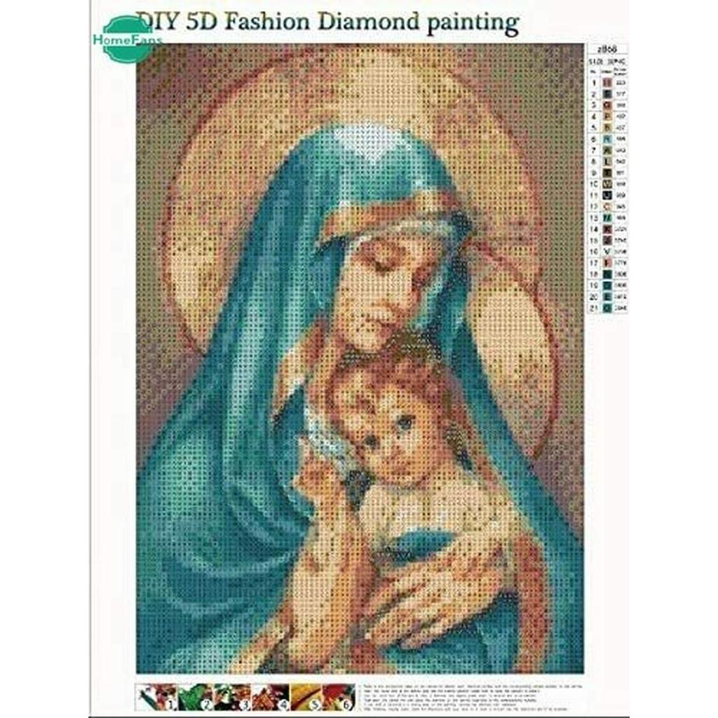 Bộ tranh đính đá tự làm 5D hình đức mẹ Marry và chúa Jesus kich thước 30x40cm