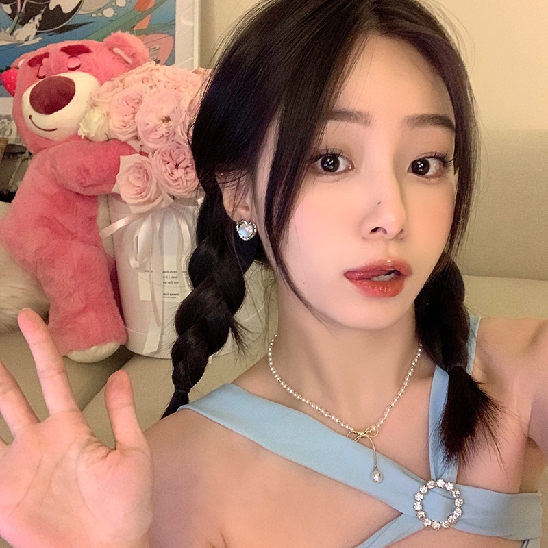 Đôi Khuyên Tai HìNh TráI Tim ĐíNh Đá MặT Trăng ThờI Trang Cho Nữ