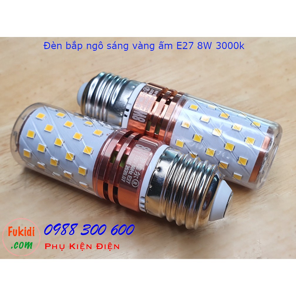 Bóng đèn bắp ngô, đèn LED bắp ngô đui E27 công suất 8W áng sáng vàng ấm 3000K