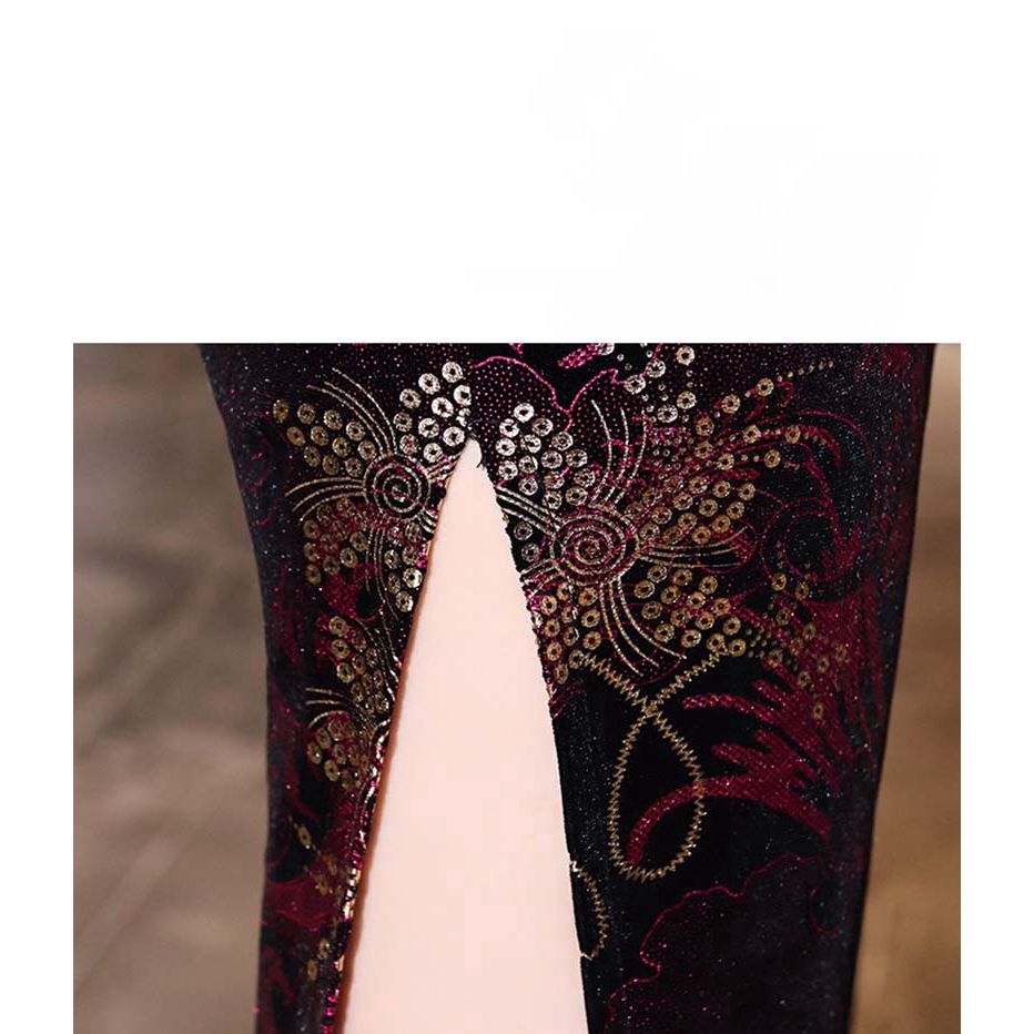 Women Autumn Winter Gold Velvet Long Cheongsam Dress Vintage Slim Three Quarter Sleeve Plus Size Dresses 4XL | BigBuy360 - bigbuy360.vn