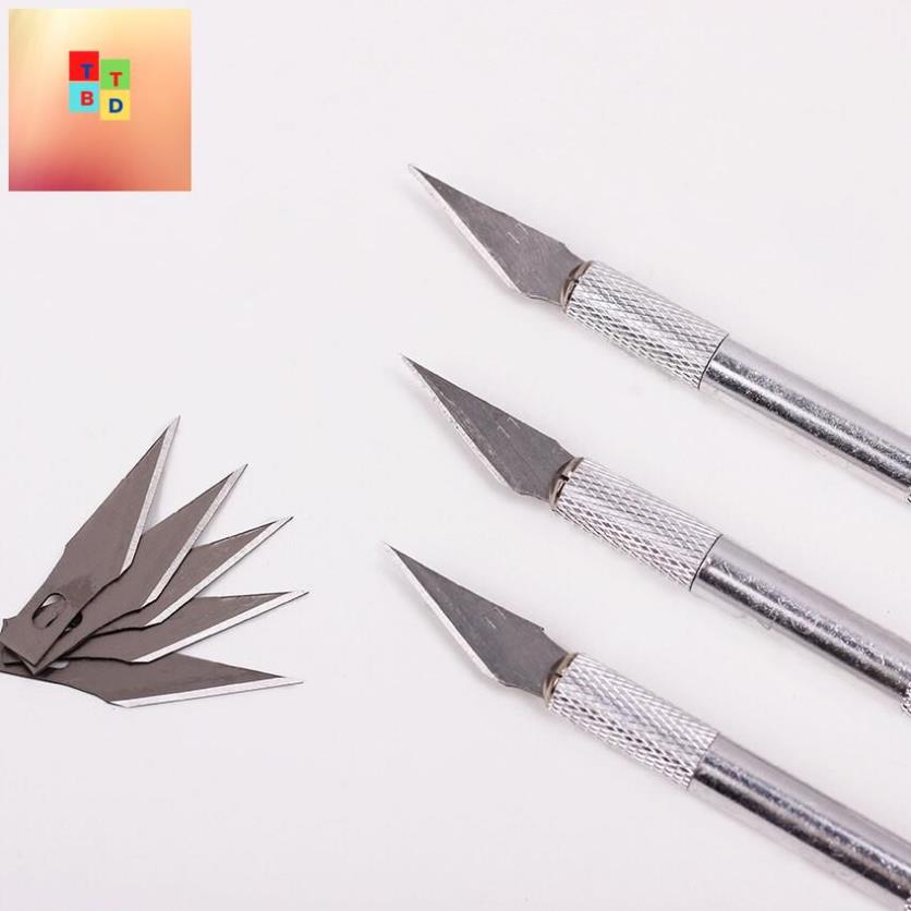 Dao điêu khắc, dao trổ cán bạc, tặng kèm 5 lưỡi dự phòng - HV Store 409
