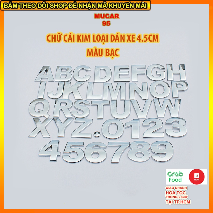 Chữ và số kim loại mạ inox bóng đẹp trang trí xe ô tô màu bạc, cao 4,5cm, chữ dán xe (Giá tính theo từng chữ hoặc số) | BigBuy360 - bigbuy360.vn