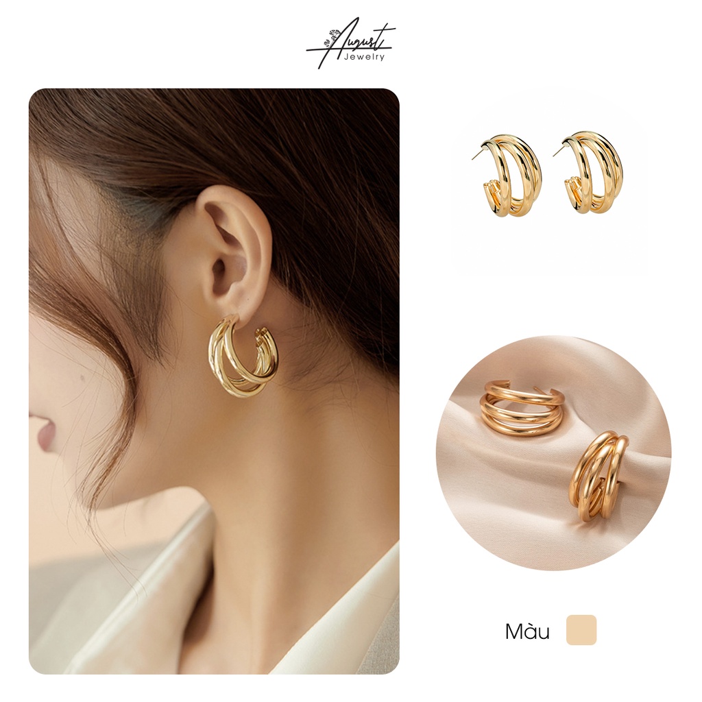 Bông tai/ Hoa tai hợp kim 3 vòng cỡ lớn phong cách Hàn Quốc