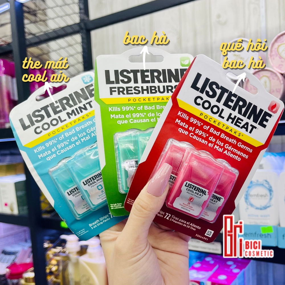 Miếng Ngậm Thơm Miệng LISTERINE Pocketpaks Breath Strips Mỹ – Loại 3 vỉ X 24 Miếng