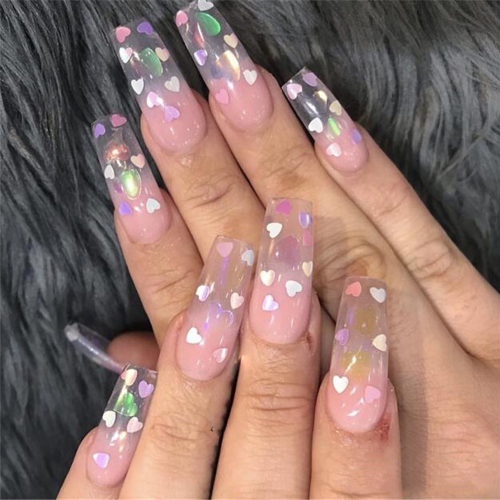 Hộp 12 ngăn hình sao trái tim trong suốt lấp lánh trang trí móng tay chứa sequin