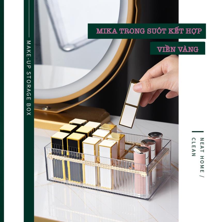 Khay Đựng Son Trong Suốt 18 Ô Viền Vàng Mika Cao Cấp R003 [Rẻ]