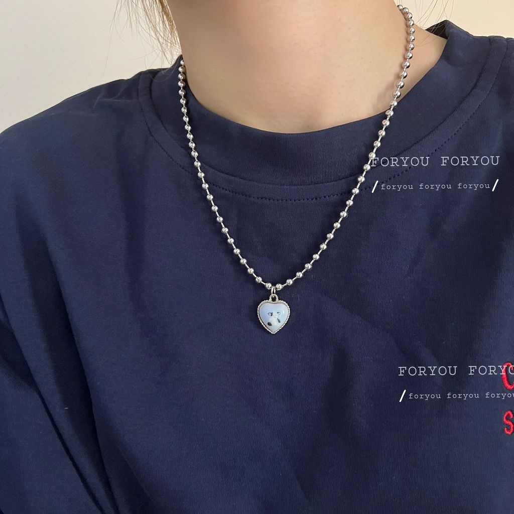 Vòng cổ Chuỗi Xích Mặt Hình Thỏ Màu Xanh Dương Đính Bóng Tròn Phong Cách Hàn Quốc Dễ Thương