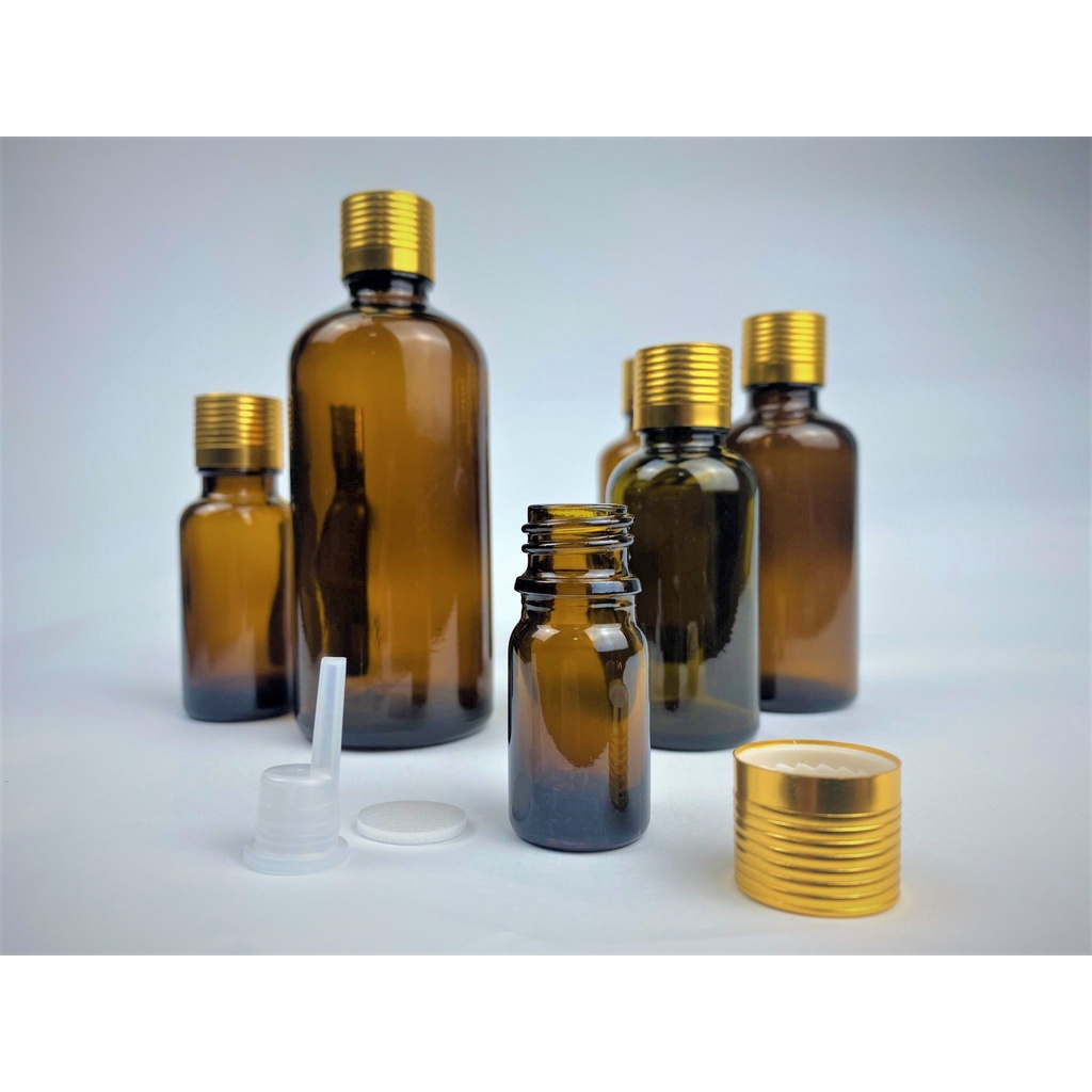 Lọ đựng tinh dầu thủy tinh màu nâu nắp nhôm vàng 5ml/10ml/15ml/20ml/30ml/50ml/100ml [Giá sỉ/lẻ]