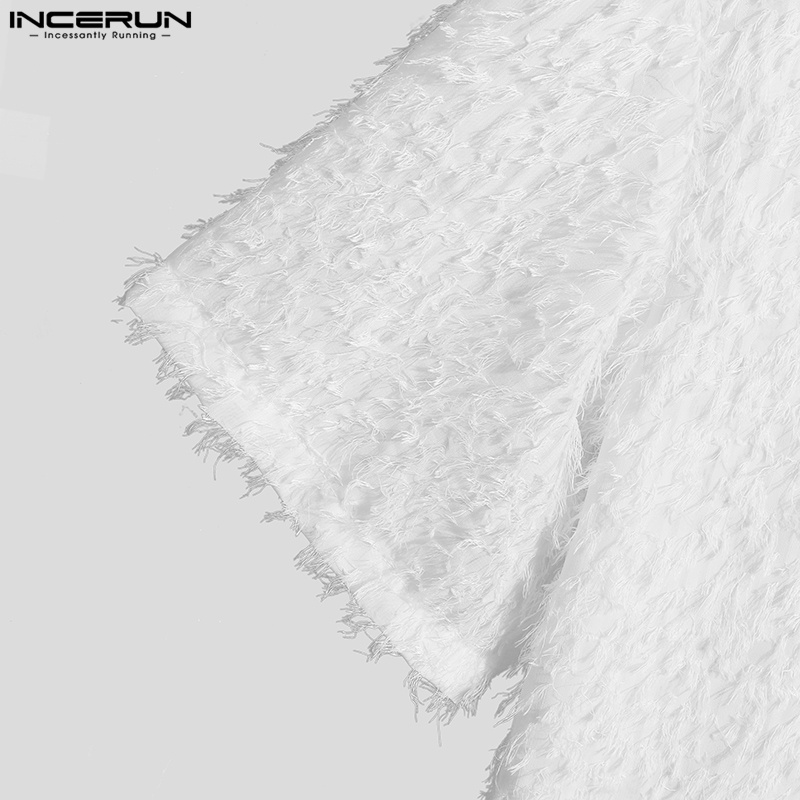 Áo sơ mi INCERUN kiểu baggy trắng tay ngắn chất nhung thời trang dành cho nam giới