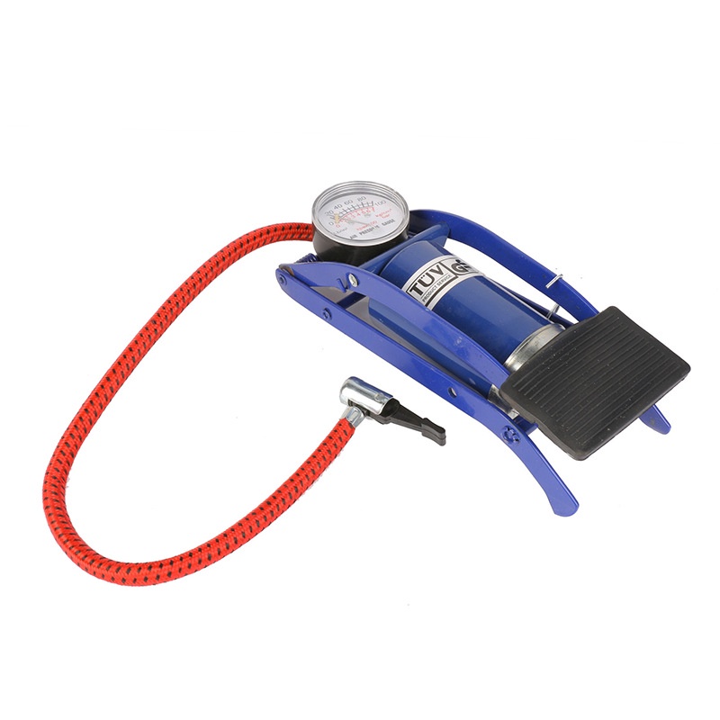 Summer062 Bước trên sàn bơm không khí Chân xi lanh đơn với đồng hồ đo áp suất cho lốp bóng Tàu cao su Nệm hơi màu xanh