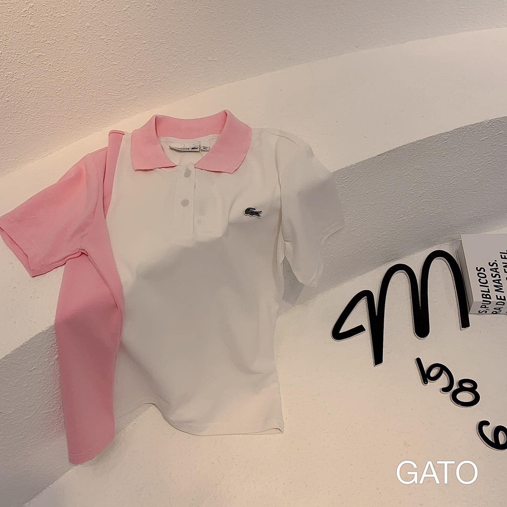ÁO PHÔNG CÓ CỔ PHỐI MÀU HỒNG TRẮNG SIÊU YÊU CHO NỮ