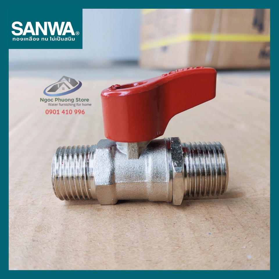 Van khóa nước, van bi Sanwa Thái Lan 2 đầu ren ngoài 1/2"  BV15MM