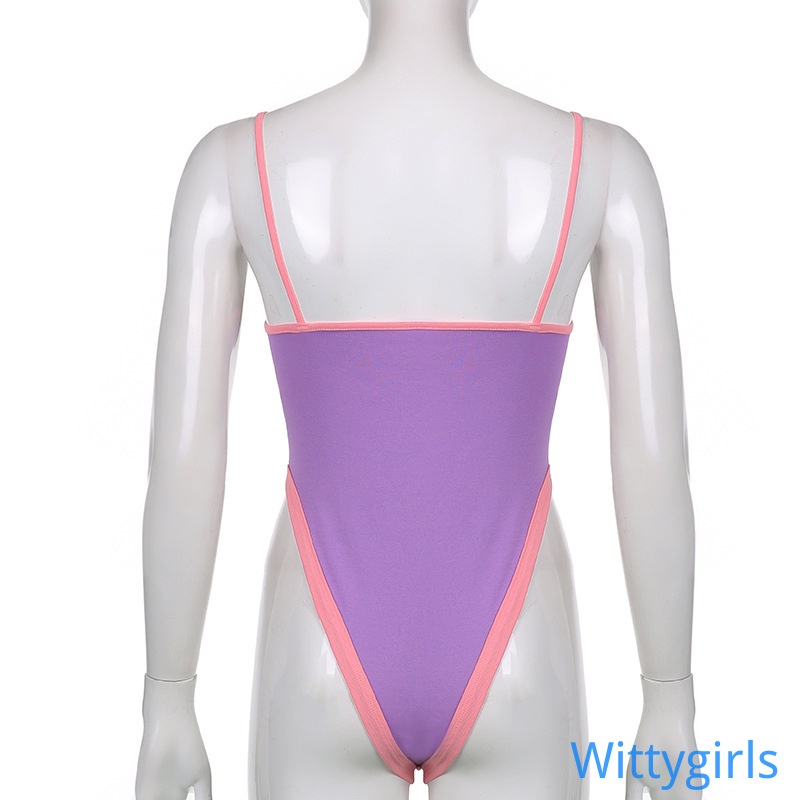 Wittygirls_shop | Jumpsuit hai dây in chữ phối màu tương phản quyến rũ cho nữ