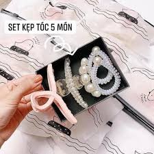 Set 5 Kẹp Tóc, Dây Buộc Tóc Loại Mới 3 kẹp 2 dây