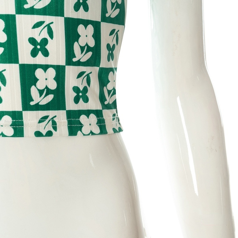 Áo Thun Croptop Cổ Tròn Họa Tiết Sọc Caro Phong Cách Đường Phố