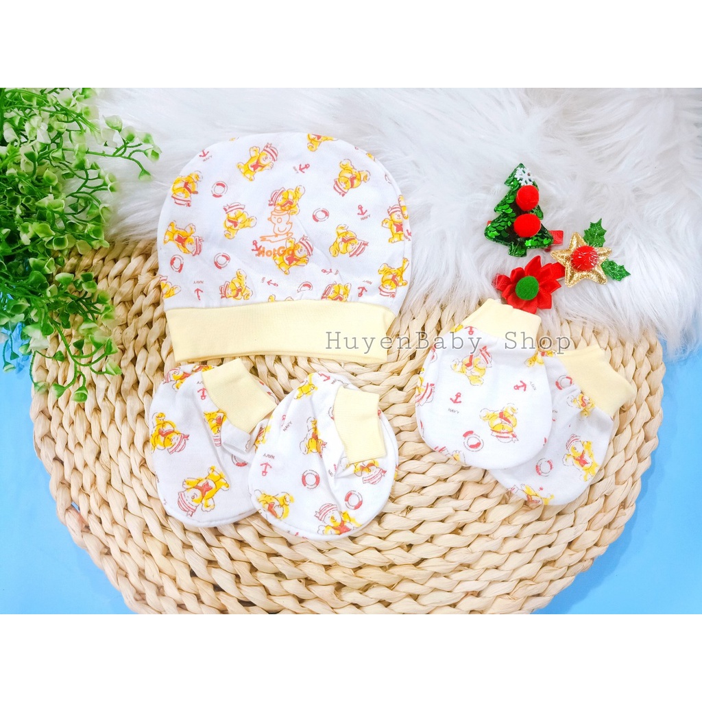 Set Mũ nón kèm bao tay chân sơ sinh HotGa mềm mại, dễ thương, co giãn tốt cho bé từ sơ sinh đến 3 tháng. Mũ sơ sinh