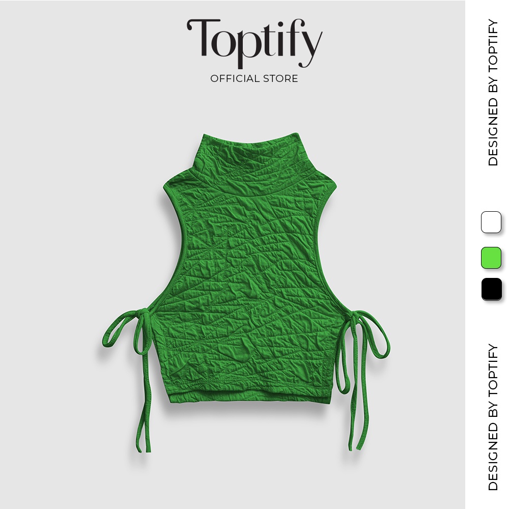 Áo croptop nữ sát nách cổ lọ TOPTIFY vải thun dập kiểu xẻ tà cột dây nơ Stella Top AC39