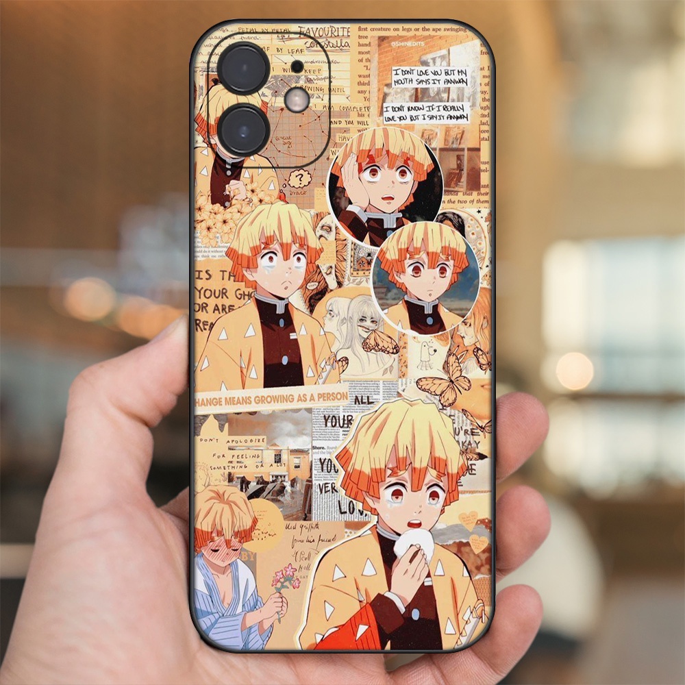 Ốp lưng iPhone 12 dẻo đen cạnh vuông in hình Zenitsu Kimetsu no Yaiba