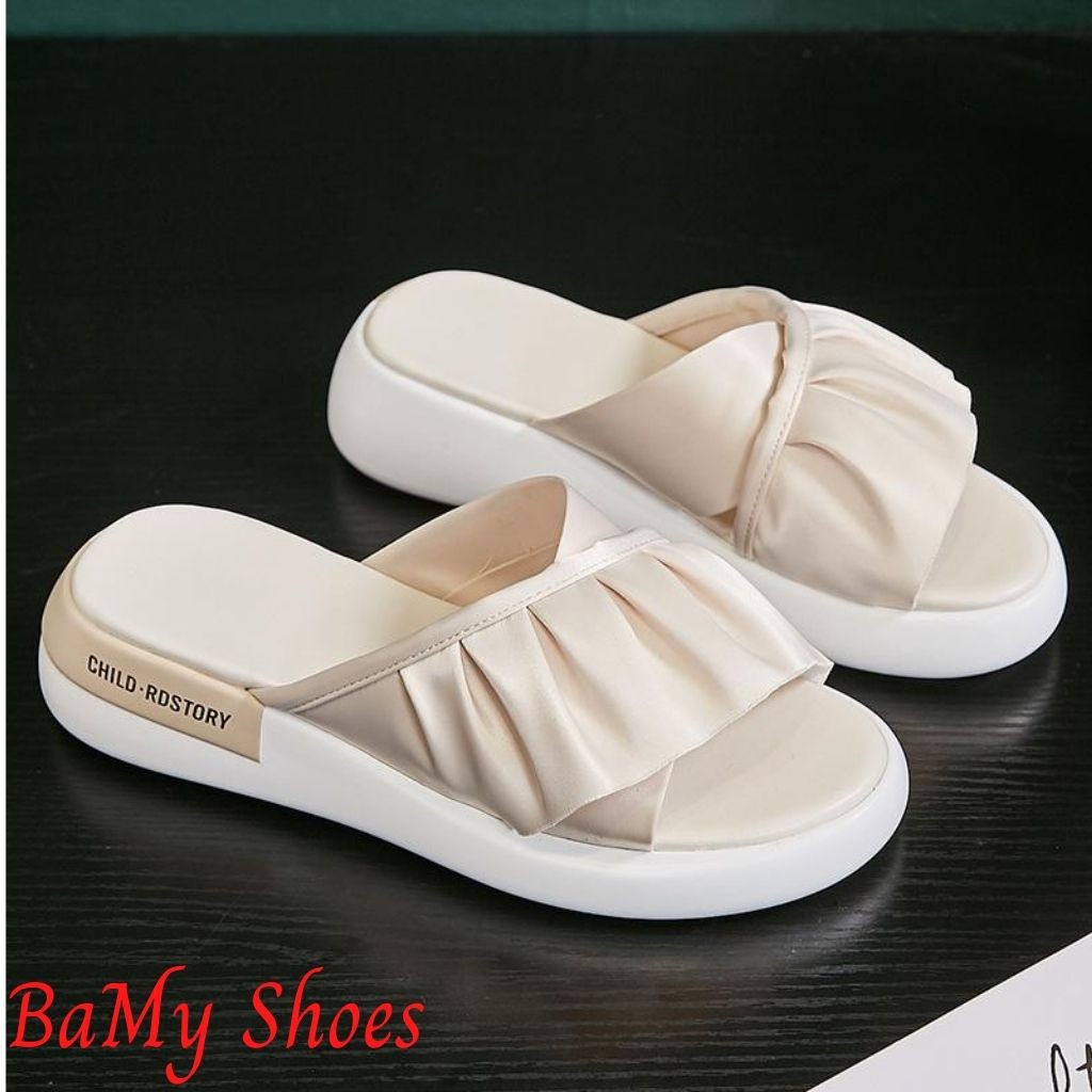Dép Nữ Quai Ngang Nữ Viền Bánh Bèo, Dép Sandal Lá Sen Cao 3cm, êm chân, hàng cao cấp BAMY