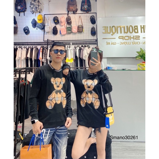 Áo nỉ đôi thu đông bbr in gấu kẻ sọc vàng | BigBuy360 - bigbuy360.vn