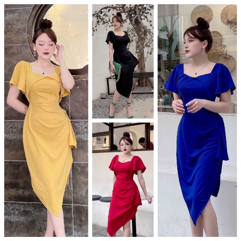 Đầm body xếp ly tà xéo cao cấp