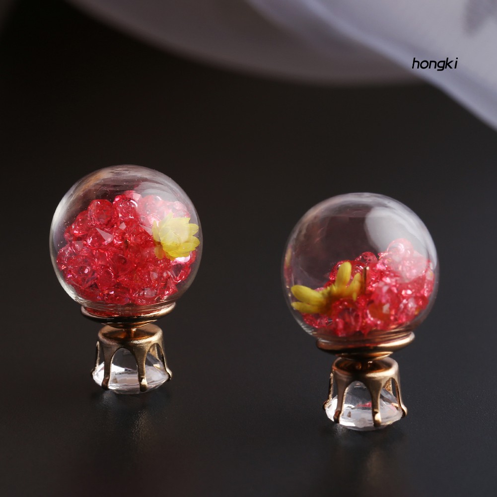 Bông tai hoa khô đính đá thời trang độc đáo cho nữ