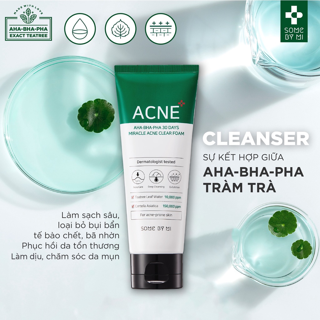 Sữa Rửa Mặt Ngừa Mụn Some By Mi AHA BHA PHA 30 Days Miracle Acne Clear Foam 100mL