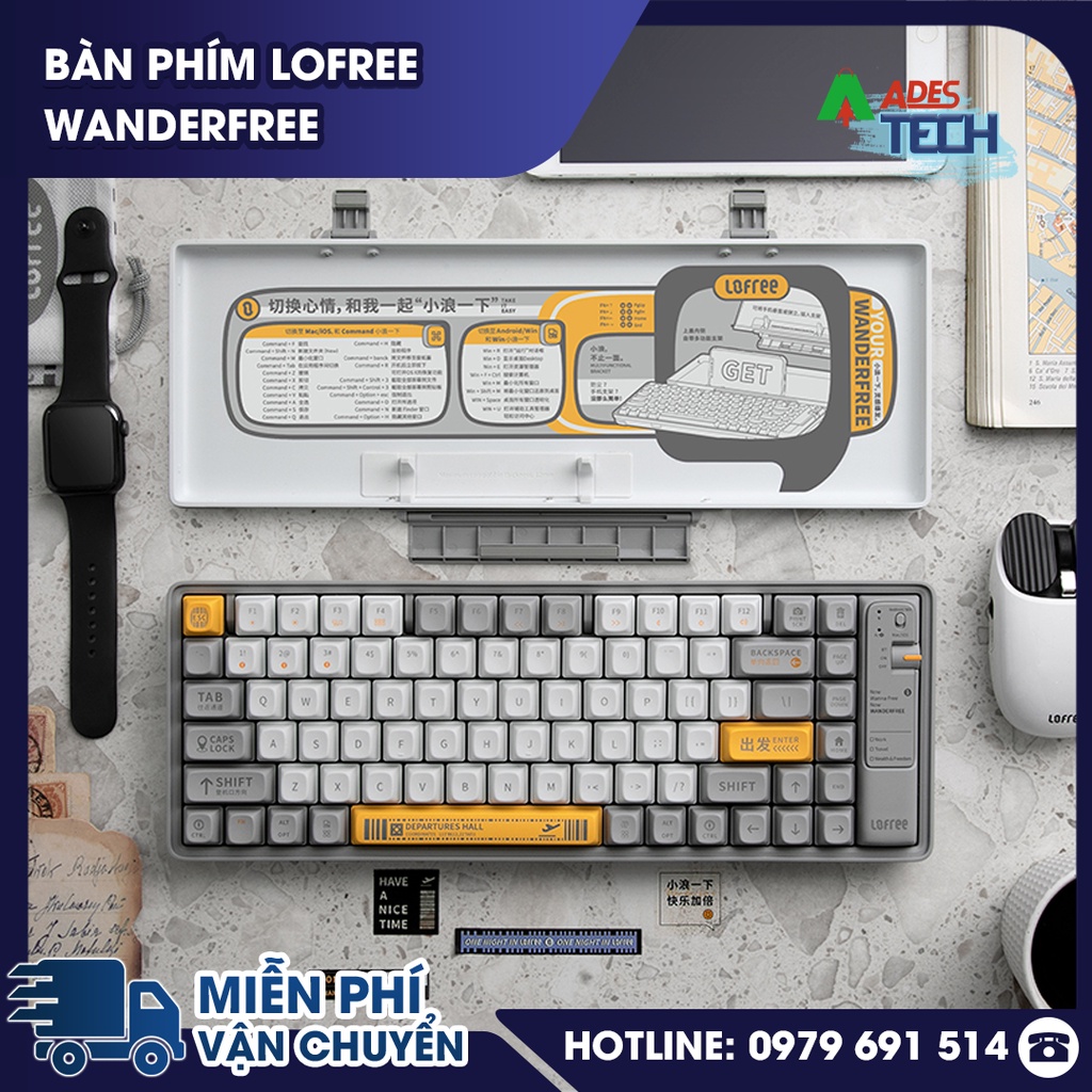 Bàn Phím Cơ Không Dây Lofree Wanderfree | 3 Chế Độ Kết Nối, Dung Lượng Pin Khủng, Gateron Brown Switch | BH 12 Tháng